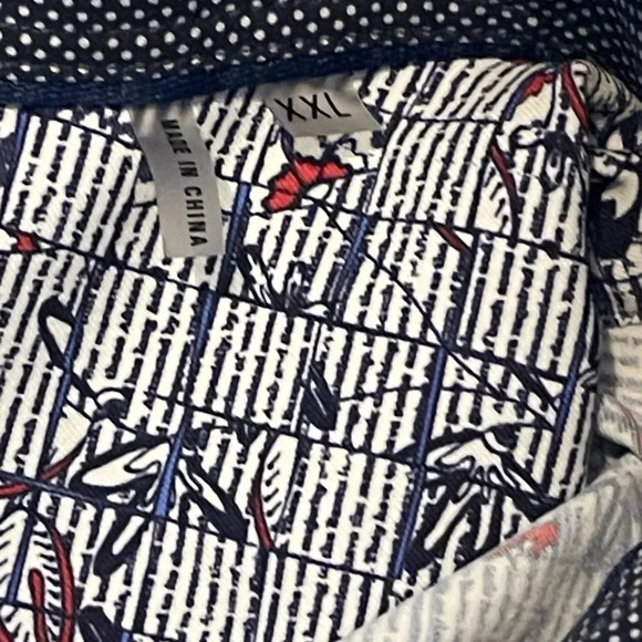 Mens Bugatchi Shaped Fit Shirt XXL 2XL White Blue Red Abstract Long Sleeve - Picture 7 of 7